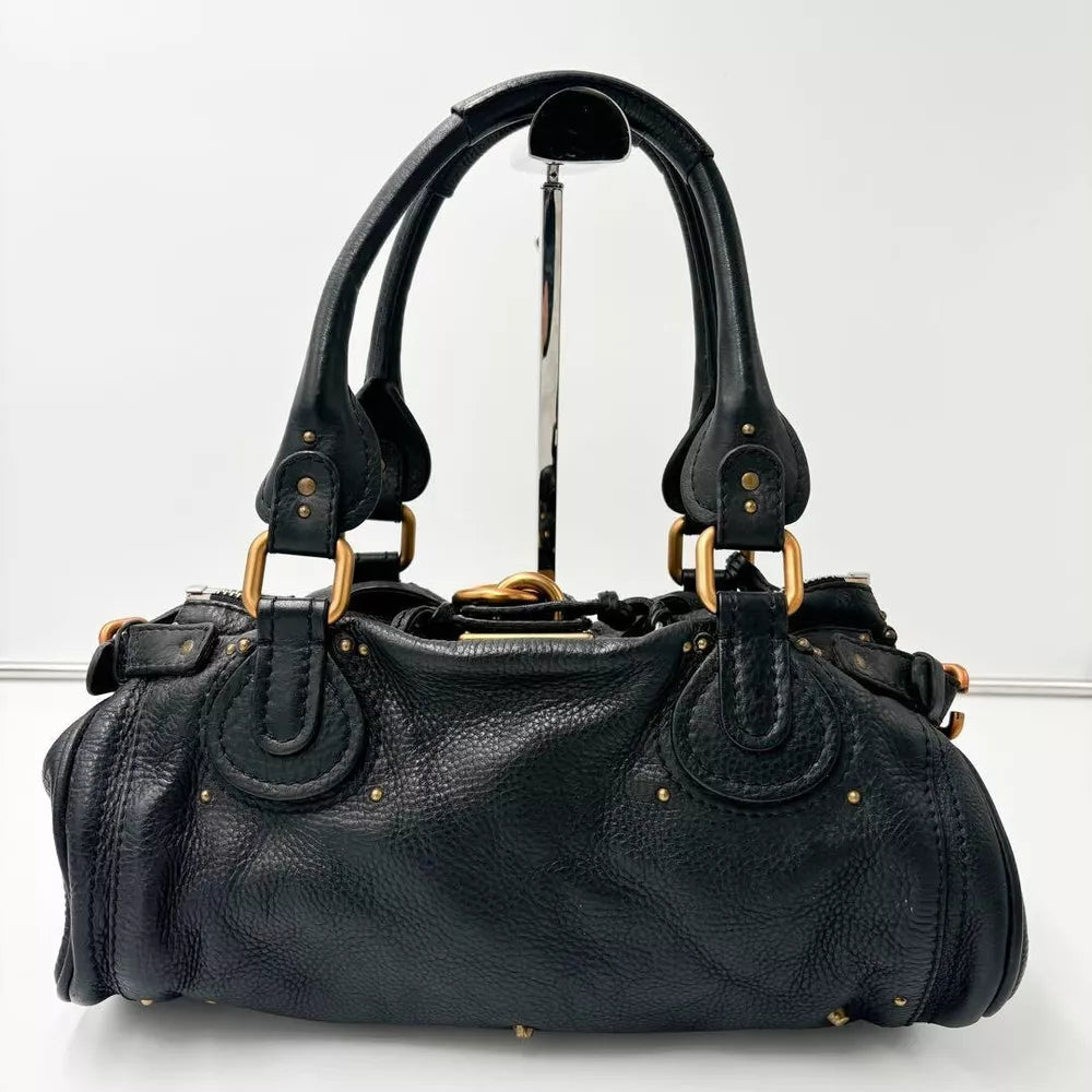 🌺🩷 Authentic Chloe Paddington Medium Black Padlock Hand Bag Tote Bag Very good✨🔥 🤎🌆