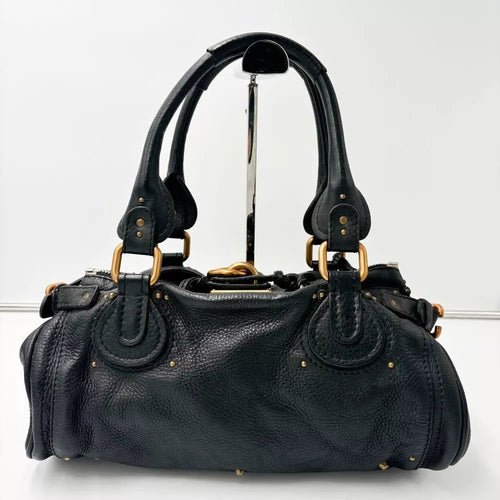 🌺🩷 Authentic Chloe Paddington Medium Black Padlock Hand Bag Tote Bag Very good✨🔥 🤎🌆