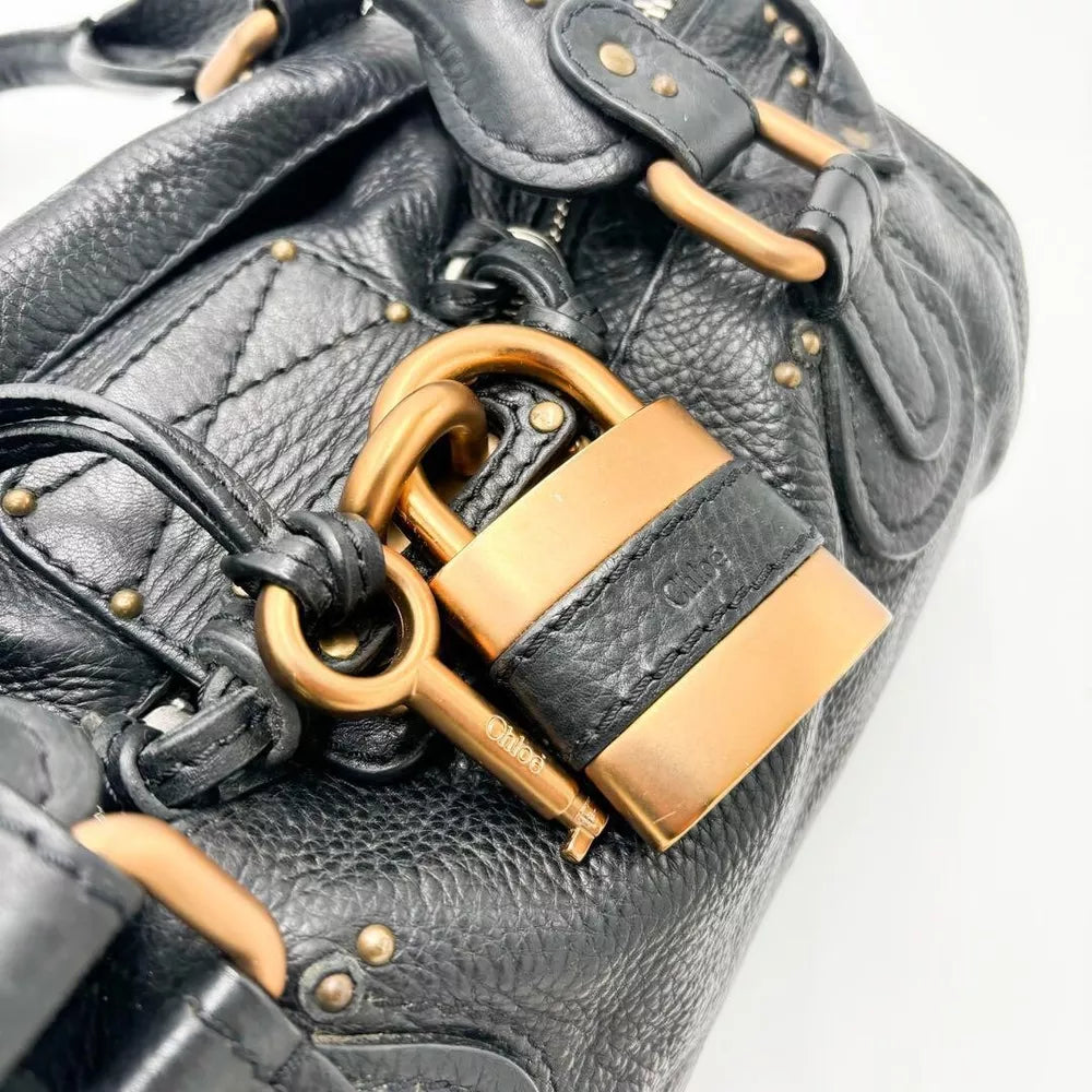 🌺🩷 Authentic Chloe Paddington Medium Black Padlock Hand Bag Tote Bag Very good✨🔥 🤎🌆