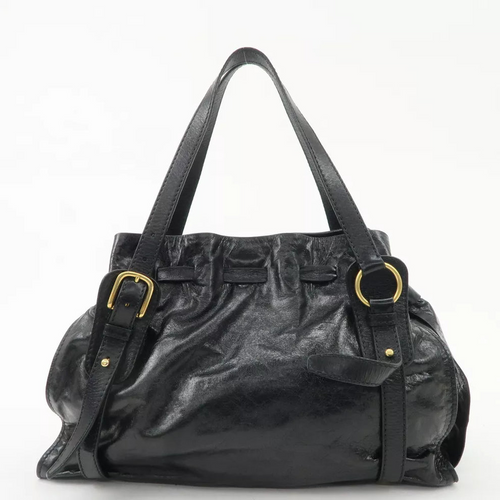 🌺🩷 Authentic MIU MIU Logo Leather Tote Bag Shoulder Bag Black🩷🍒 🤎🌆