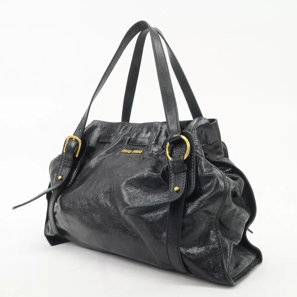 🌺🩷 Authentic MIU MIU Logo Leather Tote Bag Shoulder Bag Black🩷🍒 🤎🌆