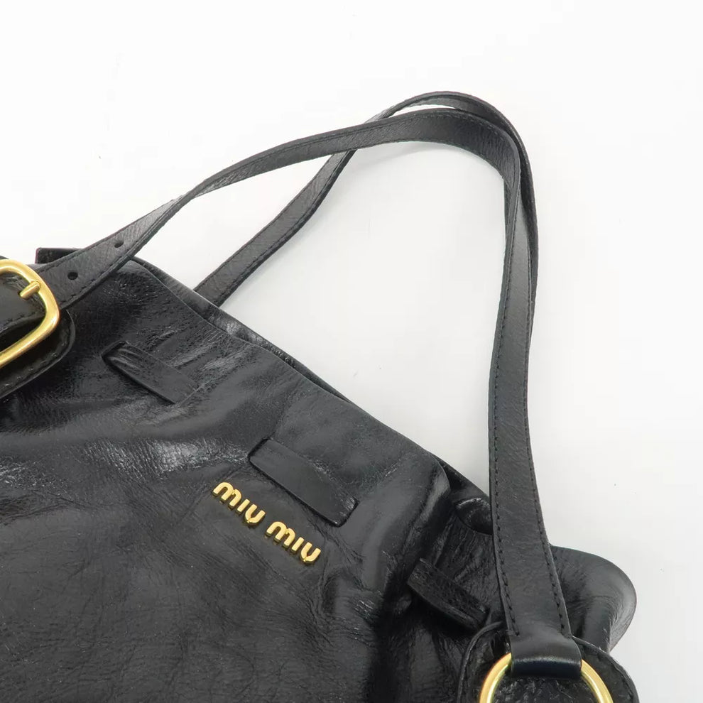 🌺🩷 Authentic MIU MIU Logo Leather Tote Bag Shoulder Bag Black🩷🍒 🤎🌆