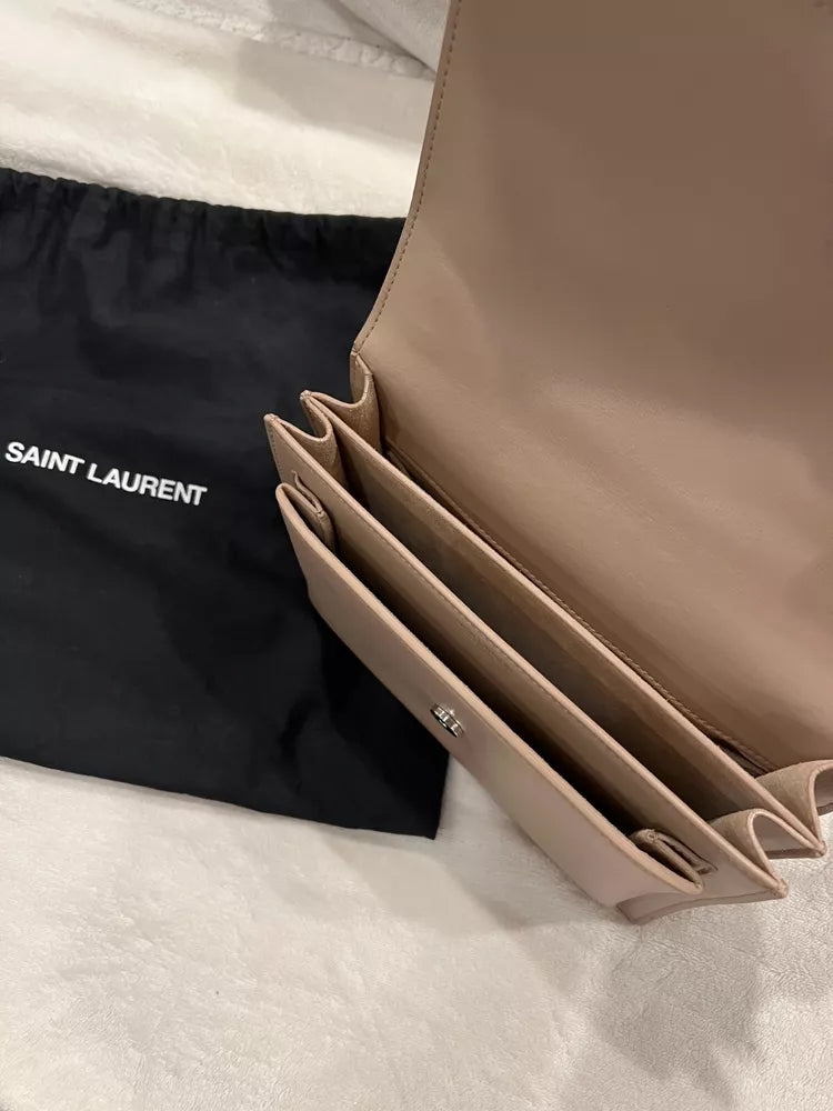 🌺🩷 Authentic YSL Saint Laurent Sunset Chained Medium Shoulder Bag Beige💜🍇 🤎🌆