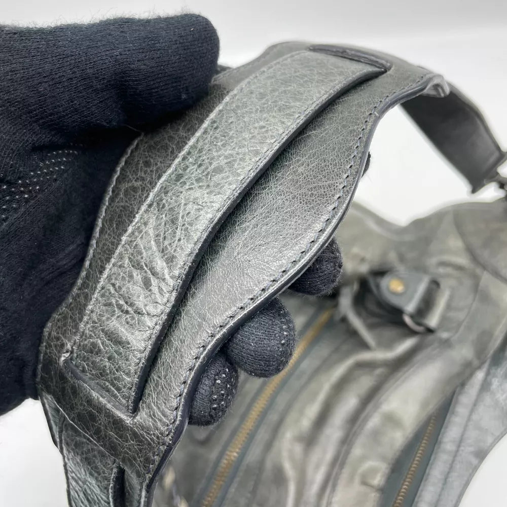 🌺🩷 Balenciaga 2way Handbag City Bag Dark Gray Leather 115748 Shoulder bag Authentic🪻🍃 🤎🌆