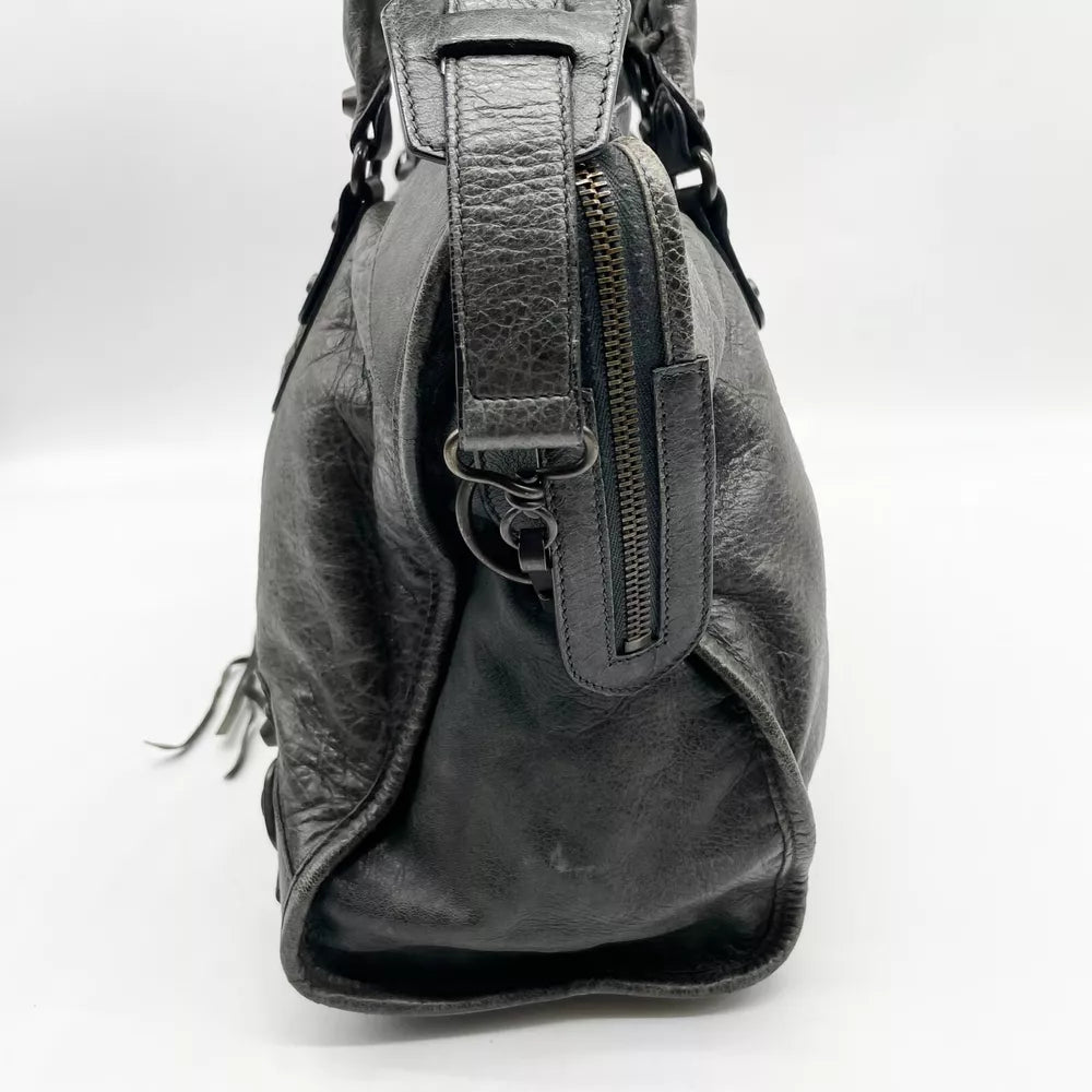 🌺🩷 Balenciaga 2way Handbag City Bag Dark Gray Leather 115748 Shoulder bag Authentic🪻🍃 🤎🌆