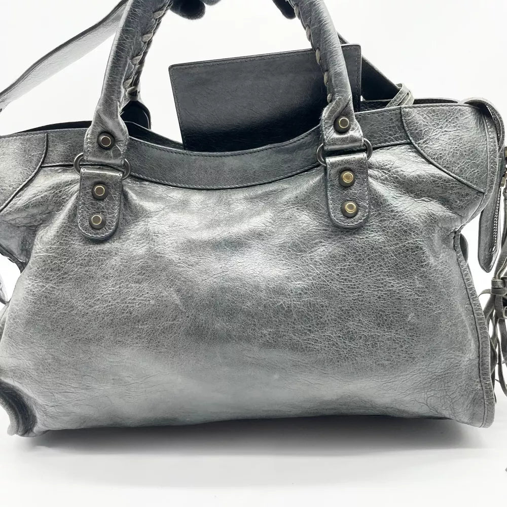 🌺🩷 Balenciaga 2way Handbag City Bag Dark Gray Leather 115748 Shoulder bag Authentic🪻🍃 🤎🌆