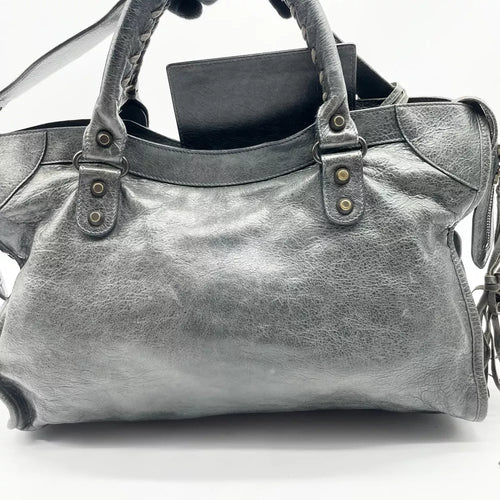 🌺🩷 Balenciaga 2way Handbag City Bag Dark Gray Leather 115748 Shoulder bag Authentic🪻🍃 🤎🌆