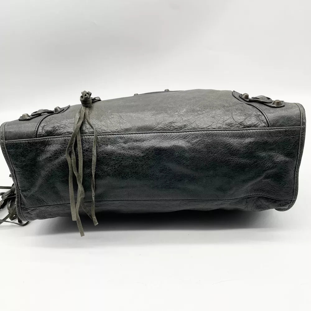 🌺🩷 Balenciaga 2way Handbag City Bag Dark Gray Leather 115748 Shoulder bag Authentic🪻🍃 🤎🌆