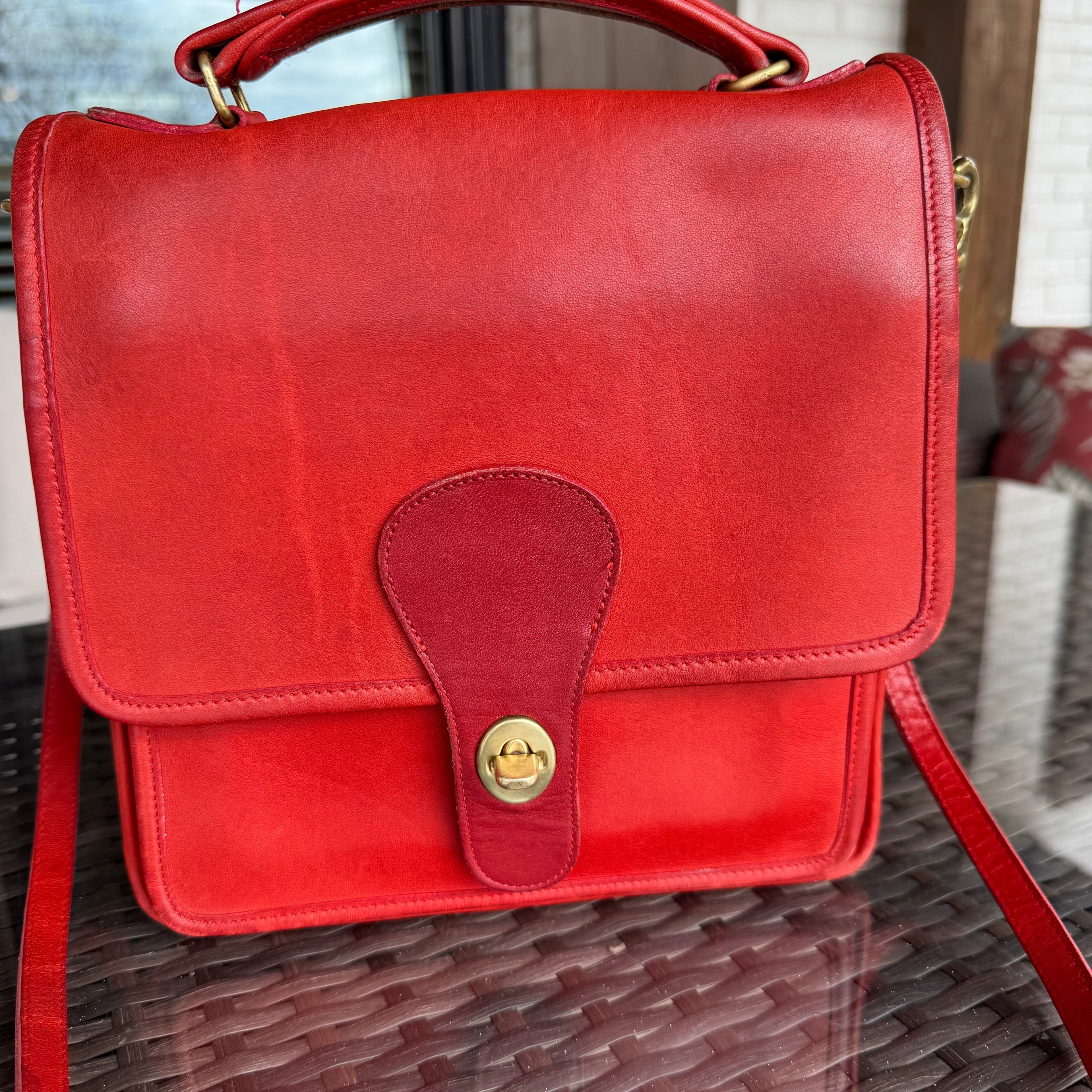 🌺🩷 Vintage Coach Red Station Bag 5130🍬⚡ 🤎🌆