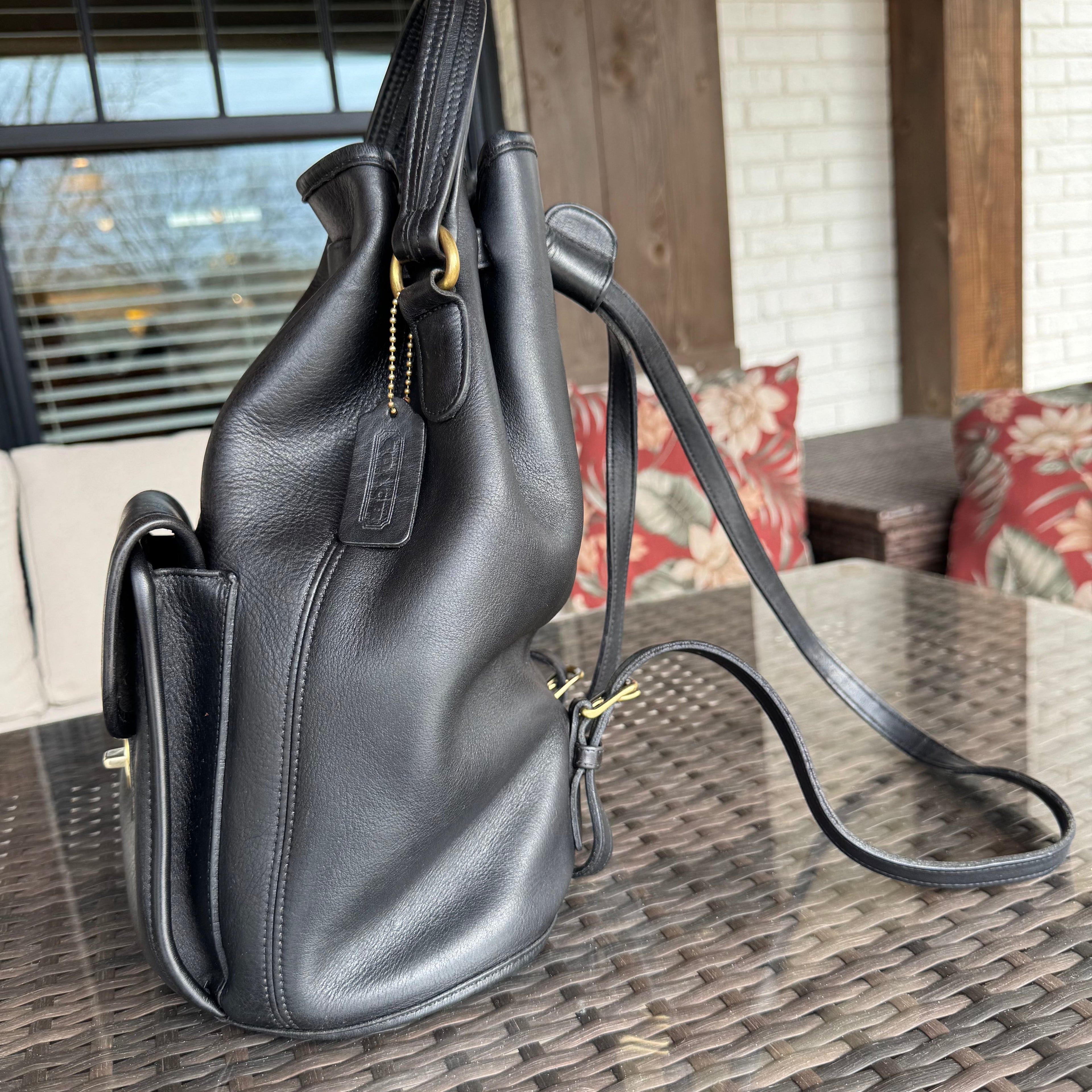 🌺🩷 Vintage Coach Black Handle Backpack 9992🖤🍫 🤎🌆