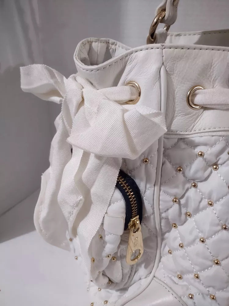 🌺🩷 Juicy Couture Large Leather White Gold Beaded Bag Purse🌺🩷 🤎🌆