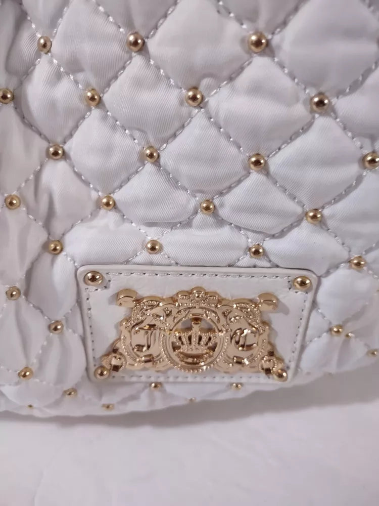 🌺🩷 Juicy Couture Large Leather White Gold Beaded Bag Purse🌺🩷 🤎🌆
