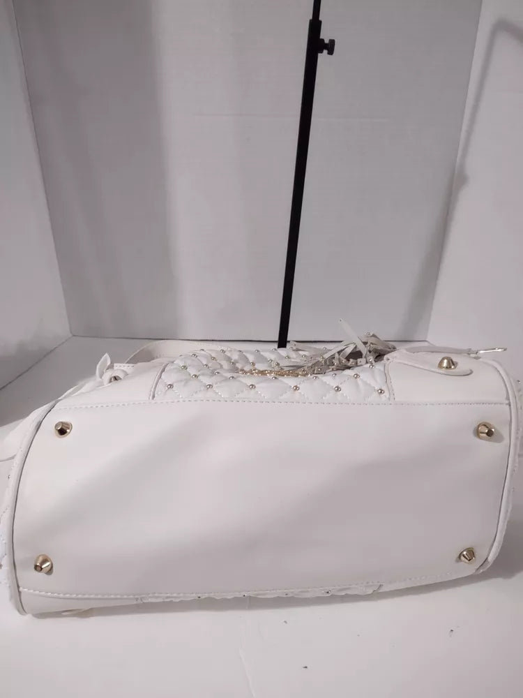 🌺🩷 Juicy Couture Large Leather White Gold Beaded Bag Purse🌺🩷 🤎🌆