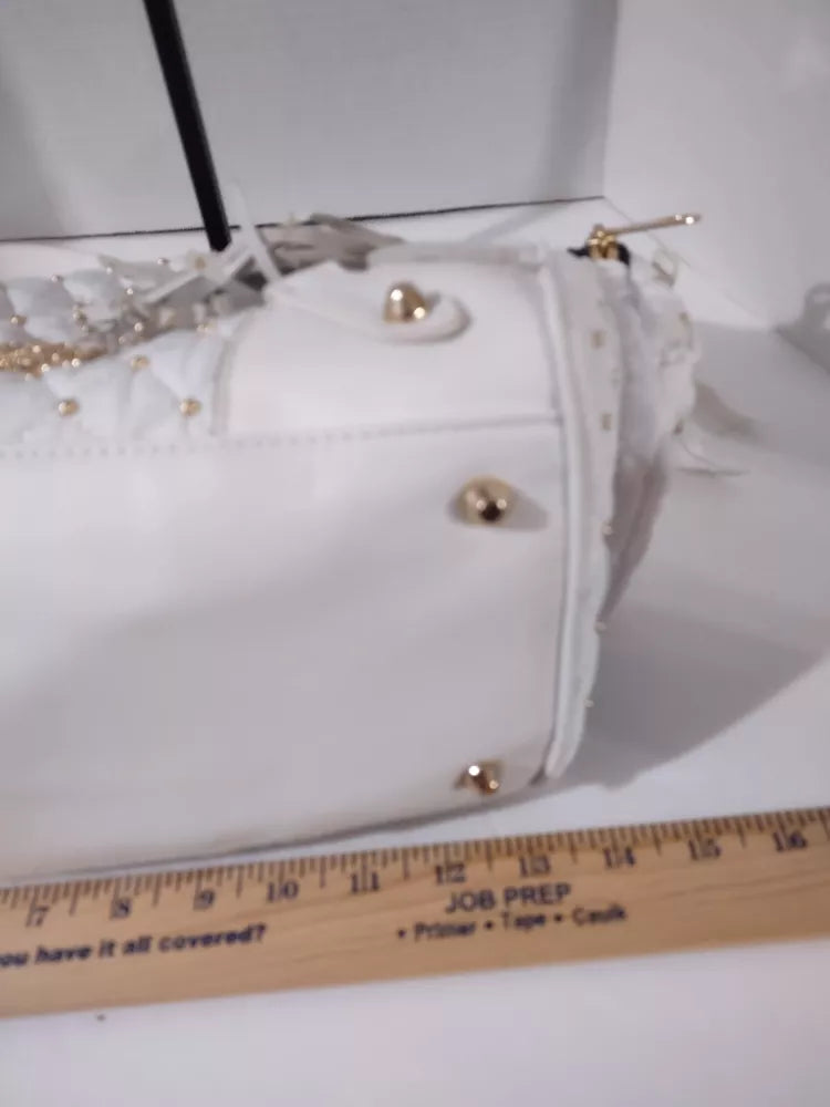 🌺🩷 Juicy Couture Large Leather White Gold Beaded Bag Purse🌺🩷 🤎🌆