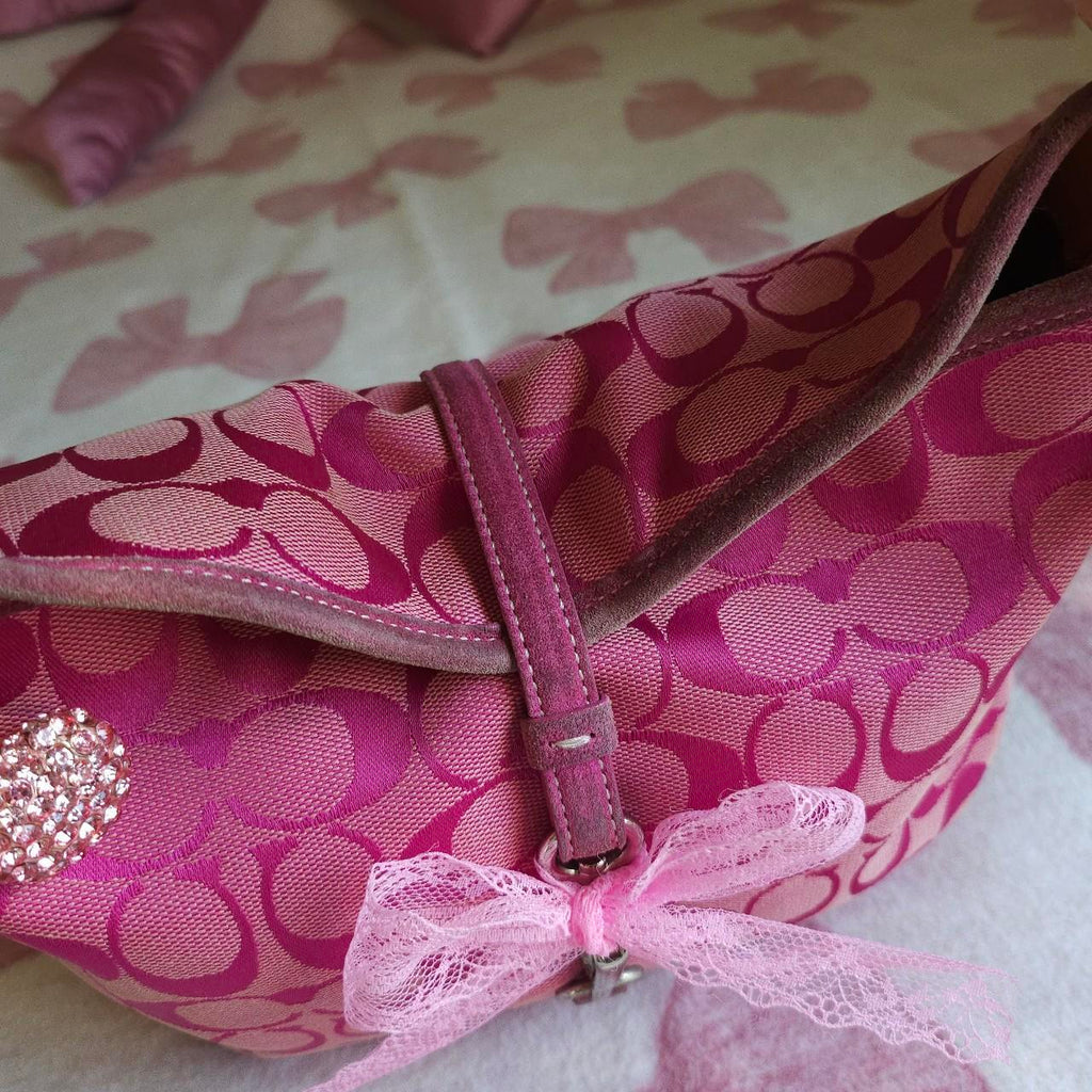 🌺🩷 Y2K Vintage Coach Barbie Pink Hampton Clip Shoulder Bag🩷🍒 🤎🌆