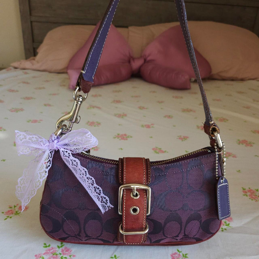 🌺🩷 💜 Y2K Vintage Coach Purple Mini Demi Buckle Shoulder Bag 💜 🤎🌆