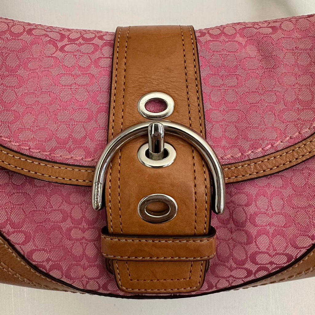 🌺🩷 Coach Pink Signature Jacquard Soho Mini Vintage Bag💜🍇 🤎🌆