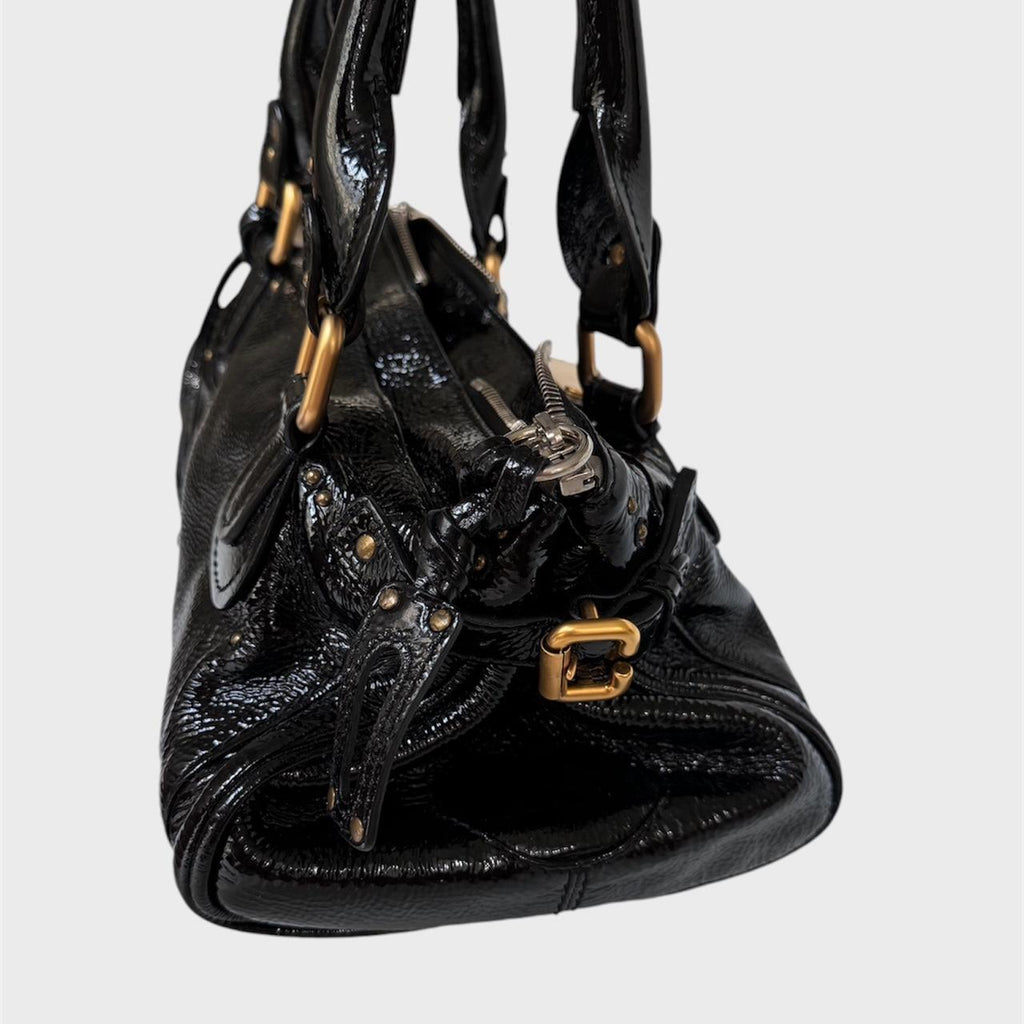 🌺🩷 🩷🍒 PreOwned Chloe Paddington black patent leather shoulder Bag🩷🍒 🤎🌆