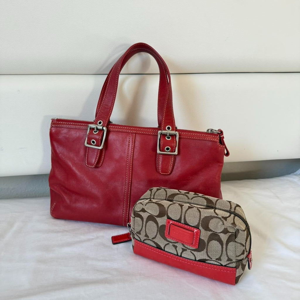 🌺🩷 Vintage Coach tote and makeup bag 🤎🌆