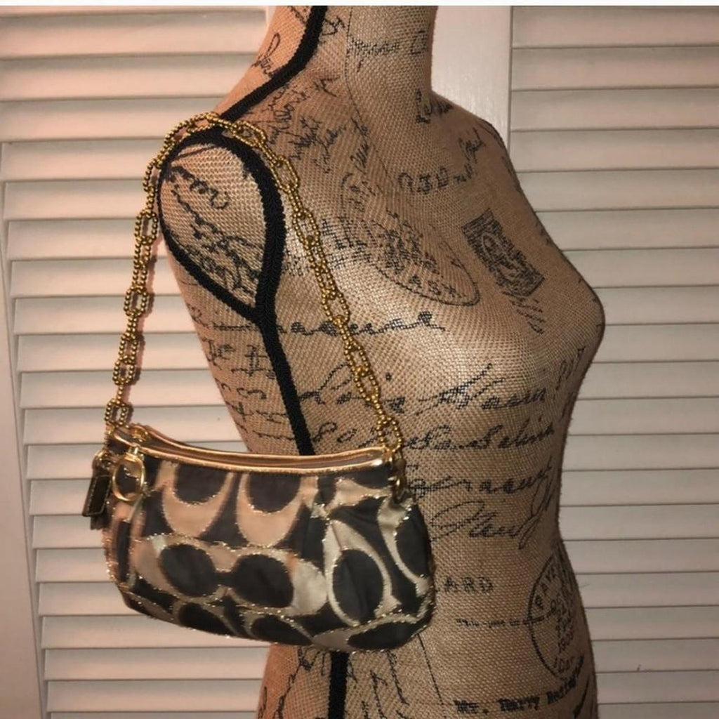 🌺🩷 Vintage Y2K Coach Lurex Poppy Gold Hardware Small Shoulder Bag🌺🩷 🤎🌆