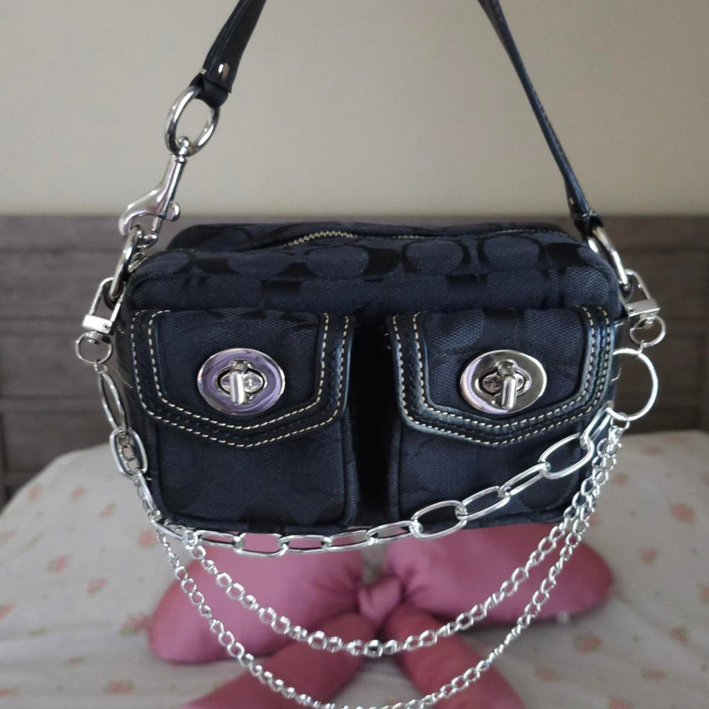 🌺🩷 Y2K Vintage Coach Mini Double Turnlock Handbag Shoulder Bag🖤🍫 🤎🌆