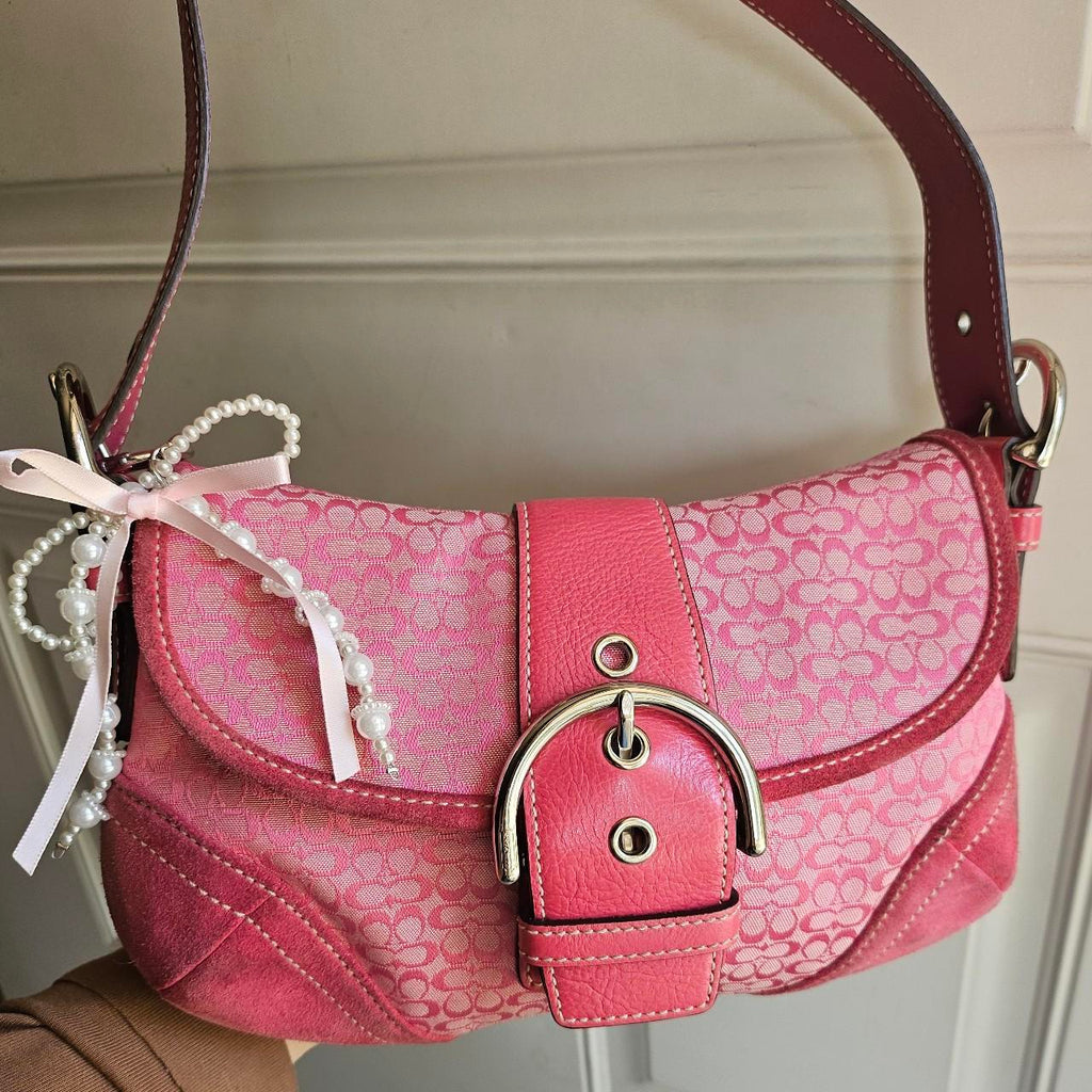 🌺🩷 Vintage Coach Mini Soho Buckle Flap Pink Shoulder Purse🌺🩷 🤎🌆