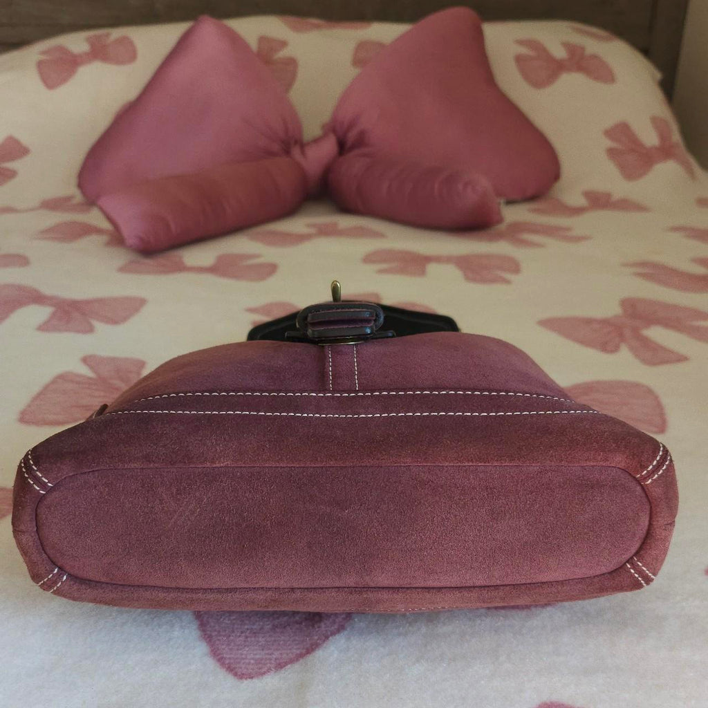 🌺🩷 Y2K Vintage Coach Maroon Suede Small Shoulder Bag🖤🍫 🤎🌆