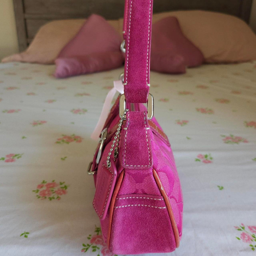 🌺🩷 Y2K Vintage Coach Barbie Pink Suede Mini Demi Buckle Shoulder Bag🌺🩷 🤎🌆