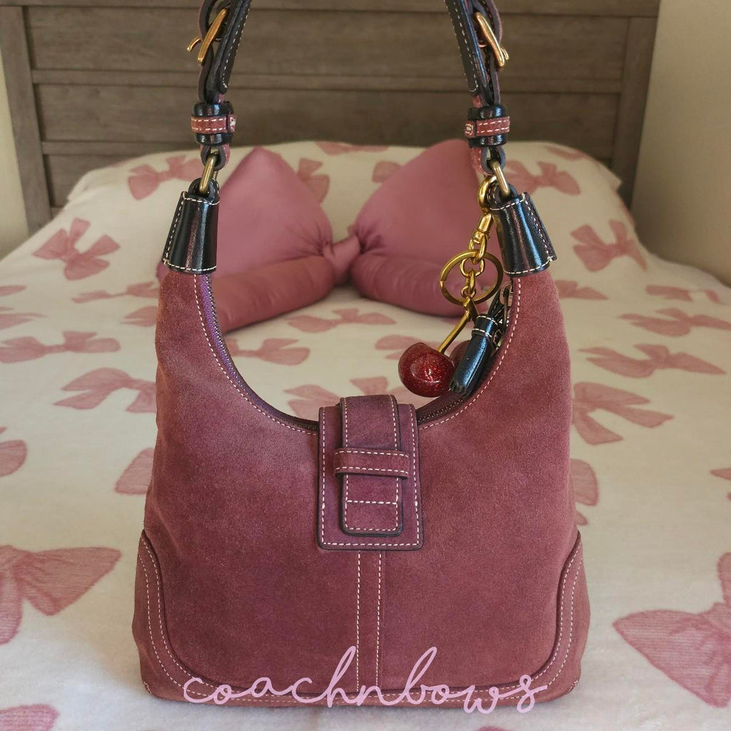 🌺🩷 Y2K Vintage Coach Maroon Suede Small Shoulder Bag🖤🍫 🤎🌆