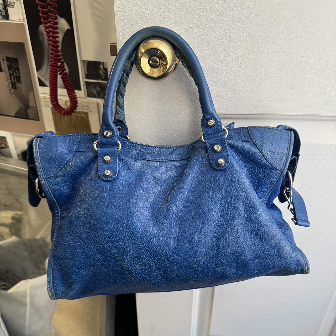 🌺🩷 PreOwned Authentic Balenciaga city bag blue lambskin leather💜🍇 🤎🌆