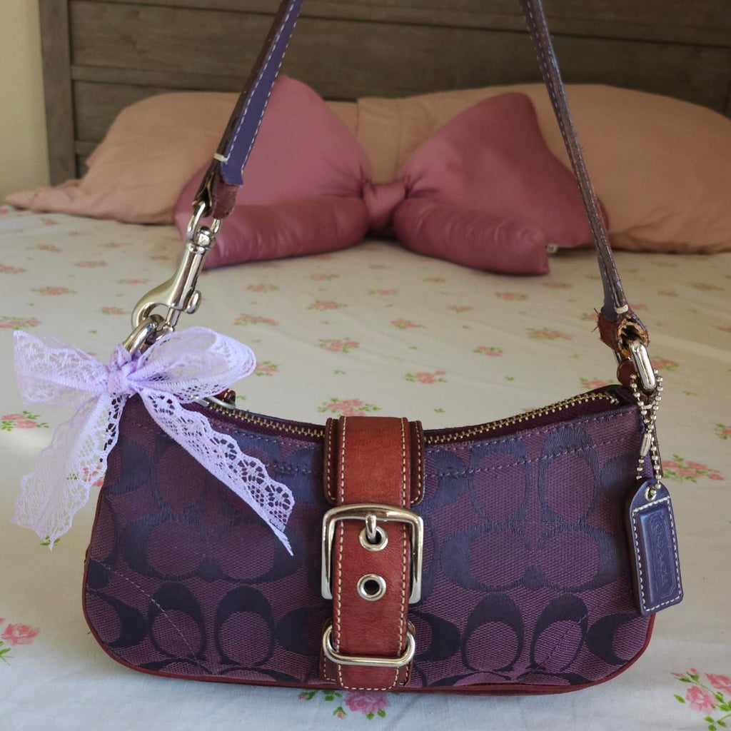 🌺🩷 💜 Y2K Vintage Coach Purple Mini Demi Buckle Shoulder Bag 💜 🤎🌆
