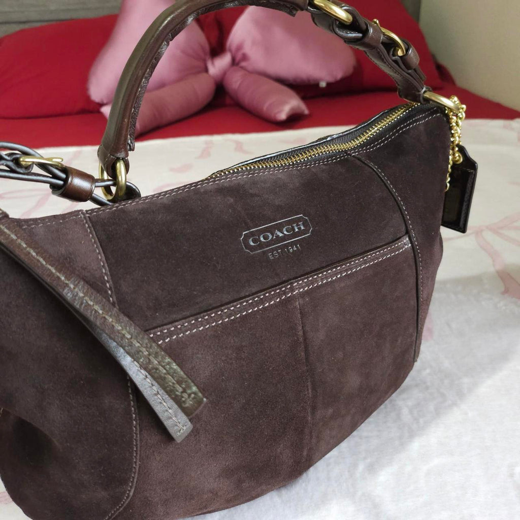 🌺🩷 Y2K Vintage Coach Soho Brown Gold Suede Shoulder Bag Purse🤎🌆 🤎🌆