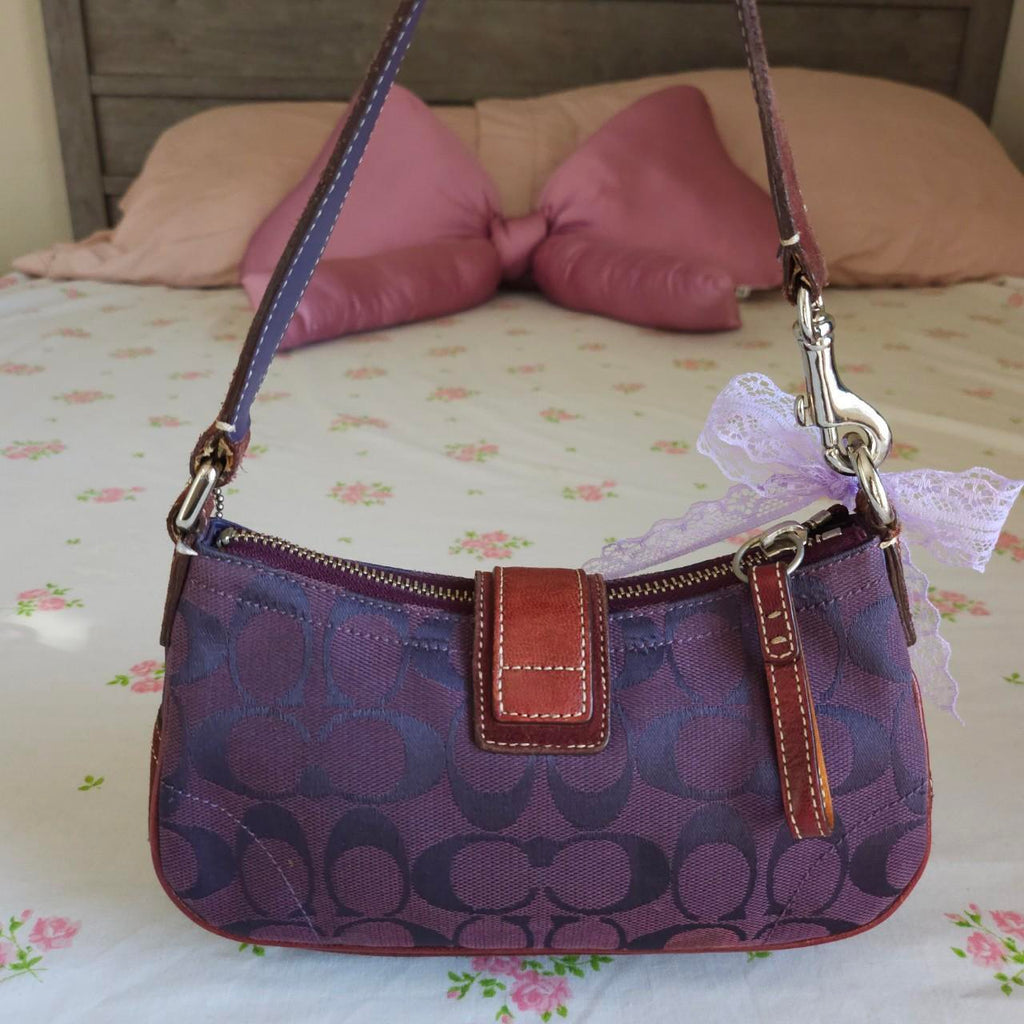 🌺🩷 💜 Y2K Vintage Coach Purple Mini Demi Buckle Shoulder Bag 💜 🤎🌆