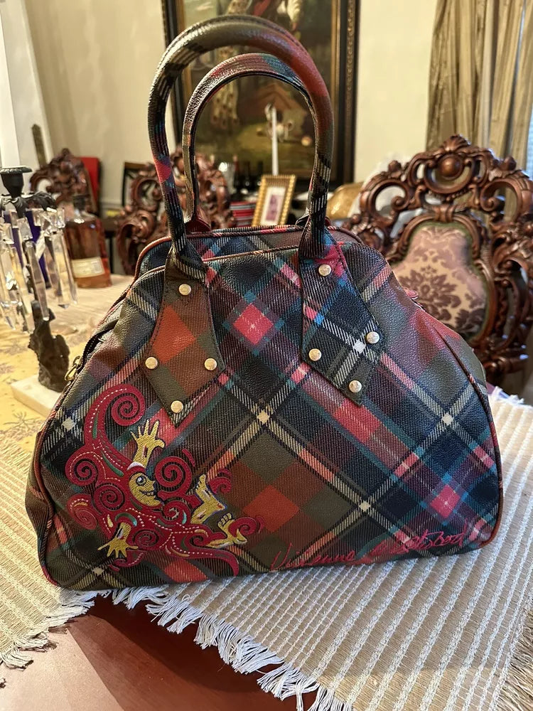 🌺🩷 Vivienne Westwood vintage 2000's plaid tartan large embrioered vivienne🍎🔥 🤎🌆