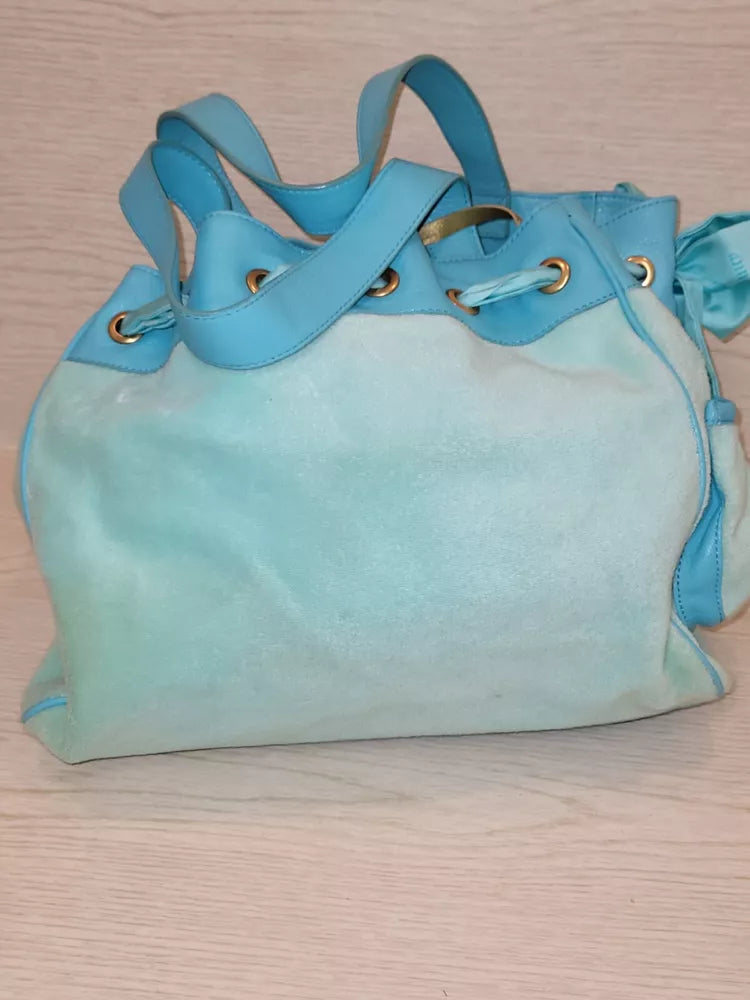 🌺🩷 Vintage Juicy Couture Baby Blue Daydreamer Bag Bow Scottie Dogs Velour Gold💜🍇 🤎🌆