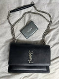🌺🩷 YSL Saint Laurent Sunset Shoulder Bag Medium Black Leather💜🍇 🤎🌆