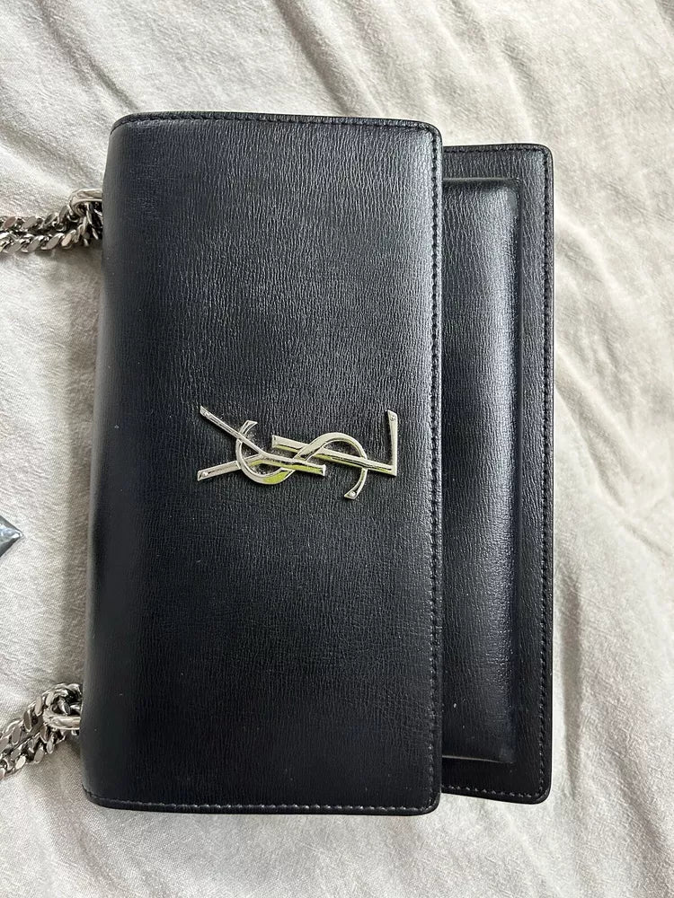 🌺🩷 YSL Saint Laurent Sunset Shoulder Bag Medium Black Leather💜🍇 🤎🌆