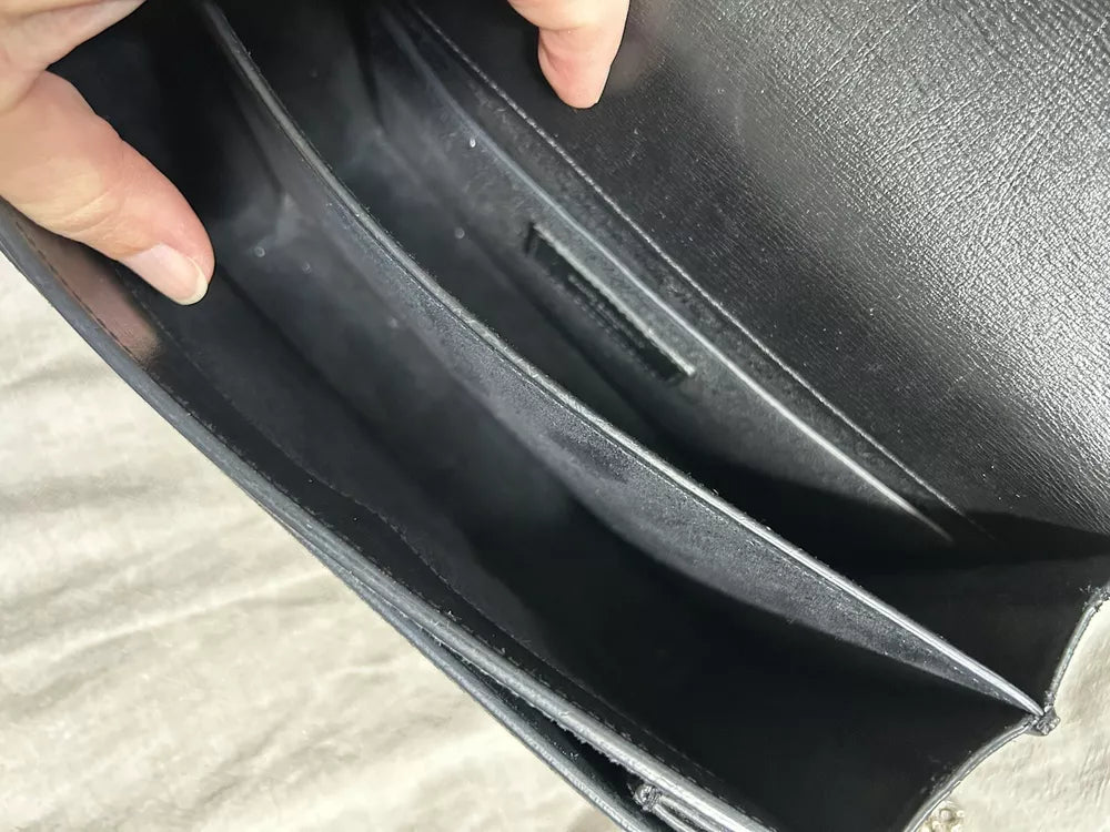 🌺🩷 YSL Saint Laurent Sunset Shoulder Bag Medium Black Leather💜🍇 🤎🌆