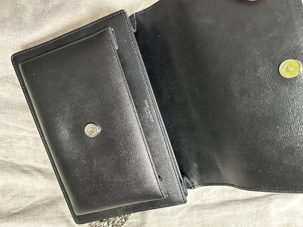 🌺🩷 YSL Saint Laurent Sunset Shoulder Bag Medium Black Leather💜🍇 🤎🌆