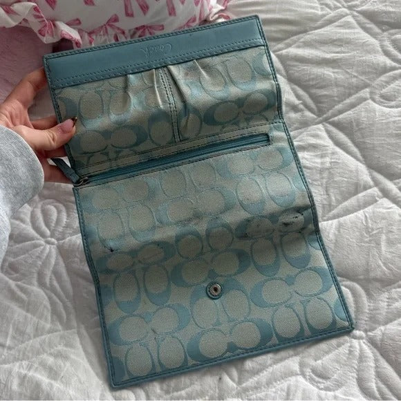 🌺🩷 💙 Y2K Coach Blue Large Monogram Tote Bag + Matching Wallet 💙 🤎🌆