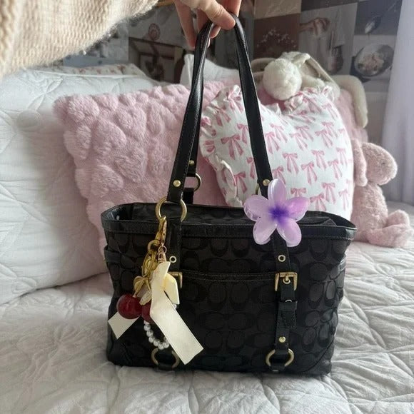 🌺🩷 🖤 Y2K Black Coach Signature Monogram Mini Tote Bag/Purse 🖤 🤎🌆
