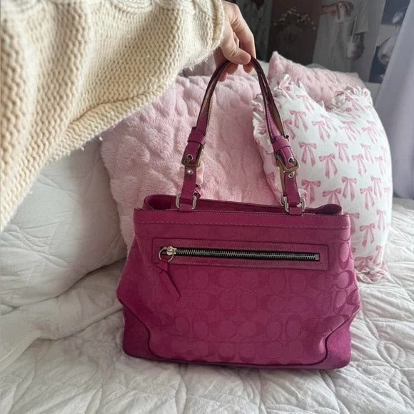 🌺🩷 💖 Y2K Coach Hot Pink Hamptons Tote Bag/Purse 💖 🤎🌆
