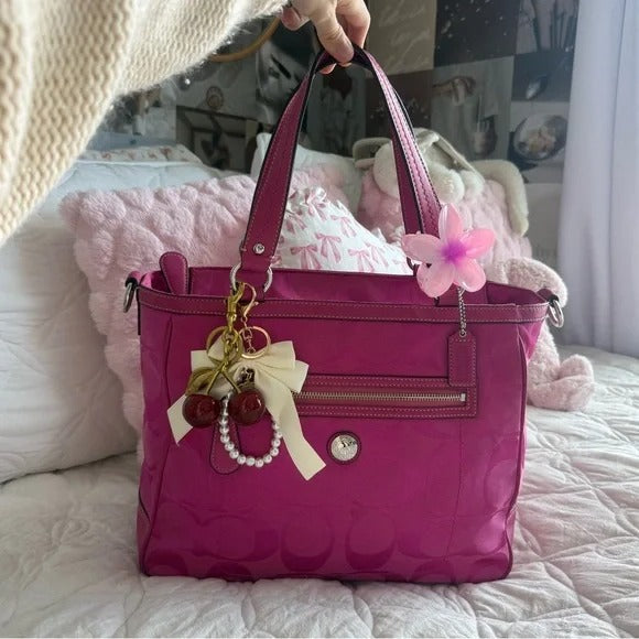 🌺🩷 💖 Y2K Coach Hot Pink Monogram Tote Bag 💖 🤎🌆
