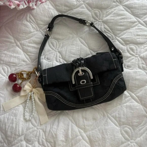 🌺🩷 🖤Y2K Coach Black Signature Mini Soho Flap Shoulder Bag/Purse🖤 🤎🌆