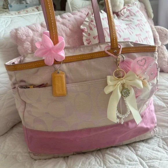 🌺🩷 💖 Y2K Light Pink Coach Monogram Tote Bag 💖 🤎🌆