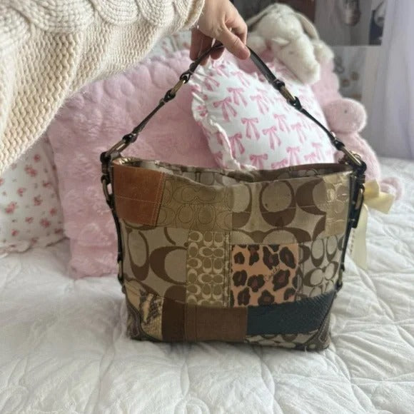 🌺🩷 🐆 Y2K Coach Brown Cheetah/Leopard Print Patchwork Carly Bag + Matching Wallet 🐆 🤎🌆