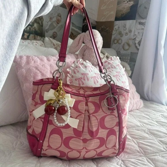 🌺🩷 💖 Y2K Coach Barbie Pink Monogram Tote Bag 💖 🤎🌆