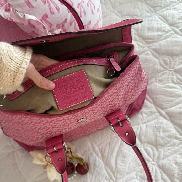 🌺🩷 💖 Y2K Coach Barbie Pink Monogram Satchel Bag 💖 🤎🌆