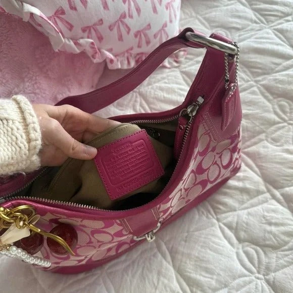 🌺🩷 💖 Y2K Rare Barbie Pink Coach Hampton Clip Shoulder Bag 💖 🤎🌆