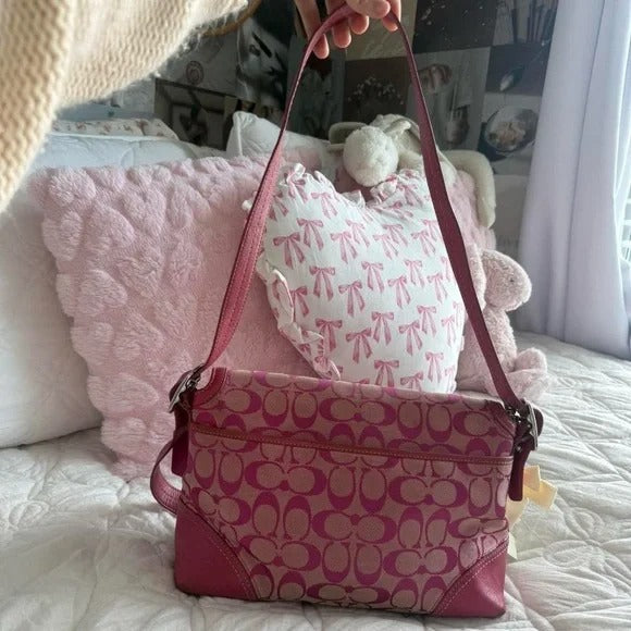 🌺🩷 💖 Y2K Coach Barbie Pink Hampton Monogram Shoulder Bag 💖 🤎🌆